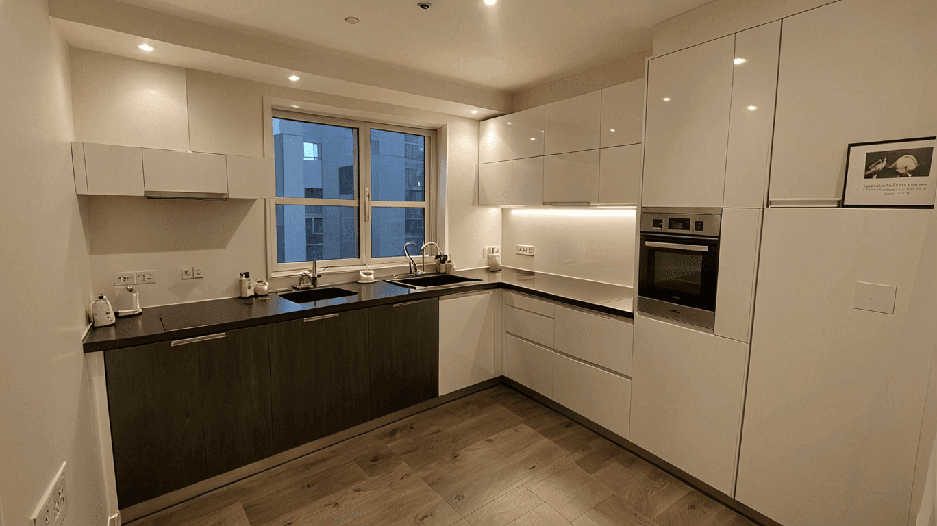 Modern minimalist kitchen design generated by AI kitchen staging tool