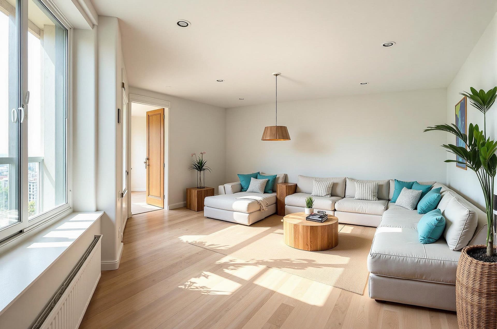 Coastal style living room redesigned using AI living room staging