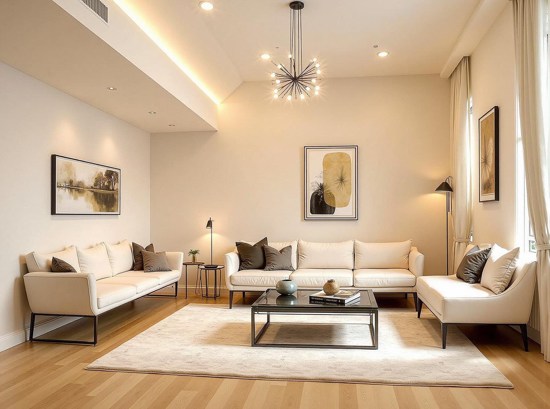 Scandinavian living room staged with AI interior design tool