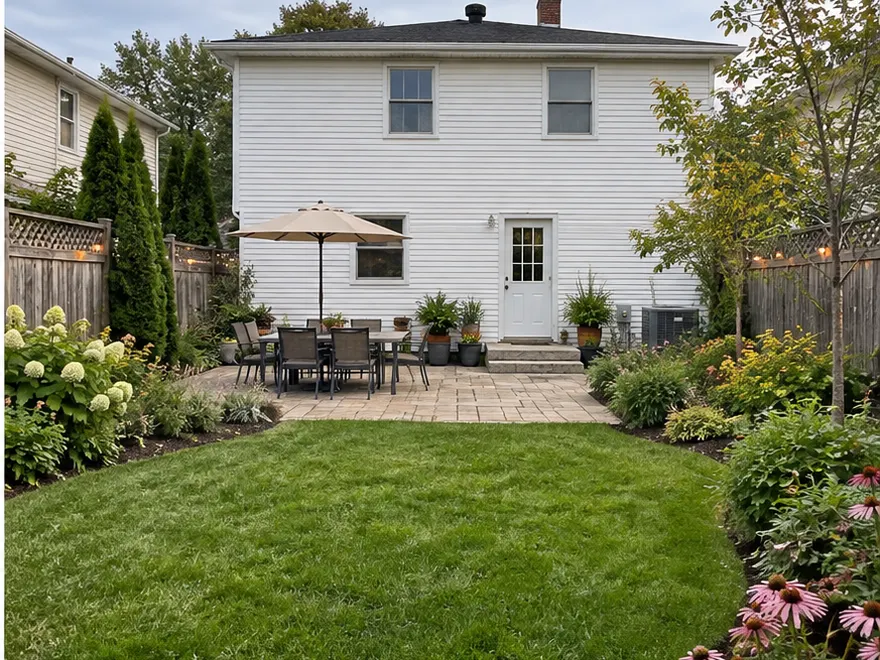 Backyard makeover after AI landscape design concept