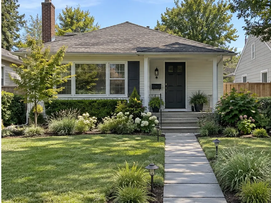 Front yard makeover after AI landscape design concept