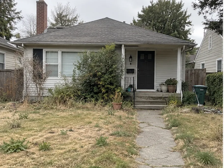 Front yard makeover before AI landscape design concept