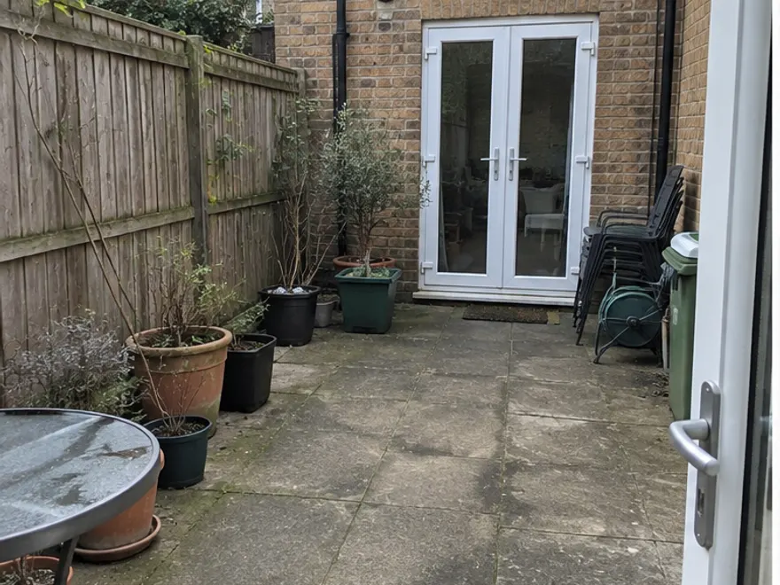 Patio redesign before AI landscape design concept