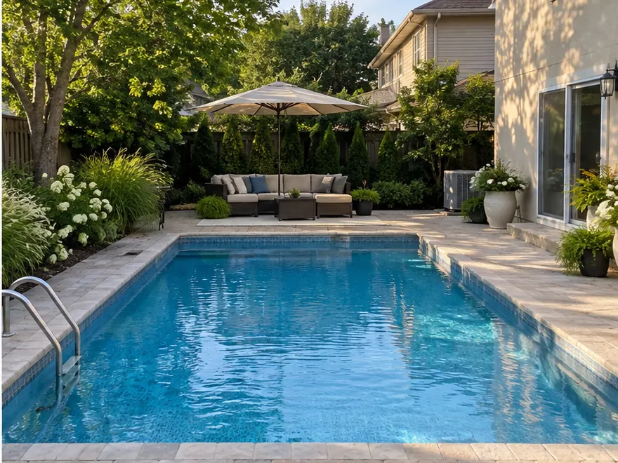 Poolside landscaping after AI landscape design concept
