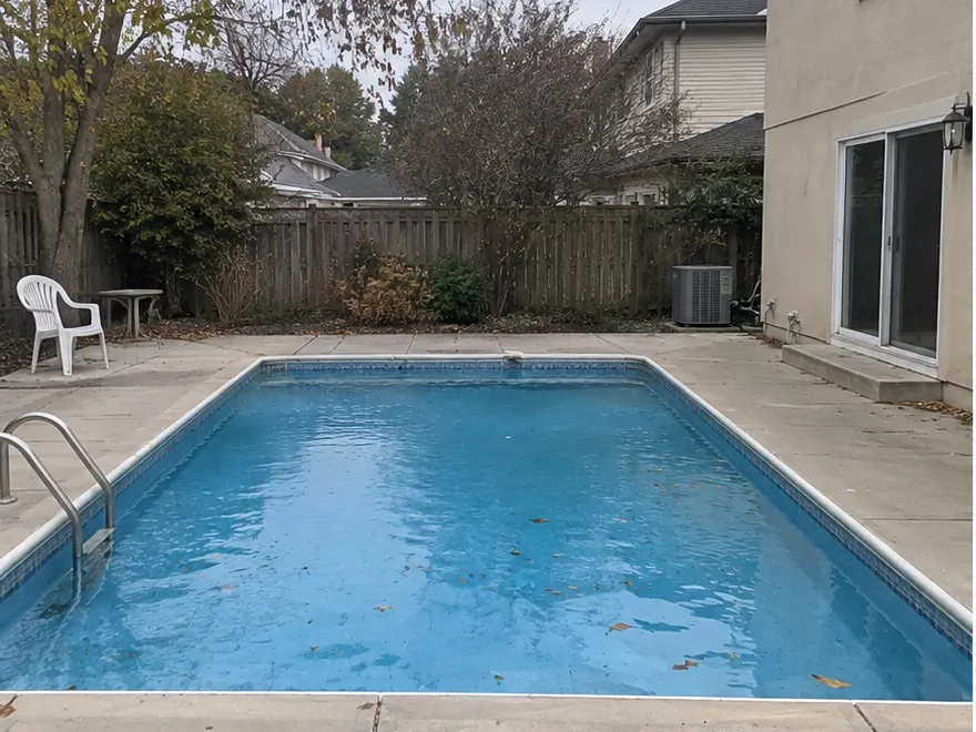 Poolside landscaping before AI landscape design concept