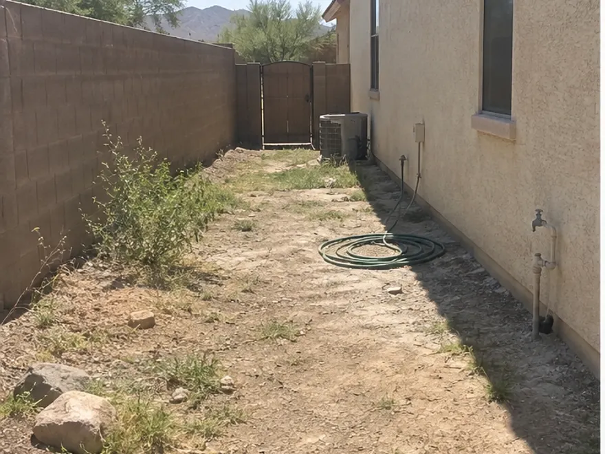 Desert xeriscape before AI landscape design concept