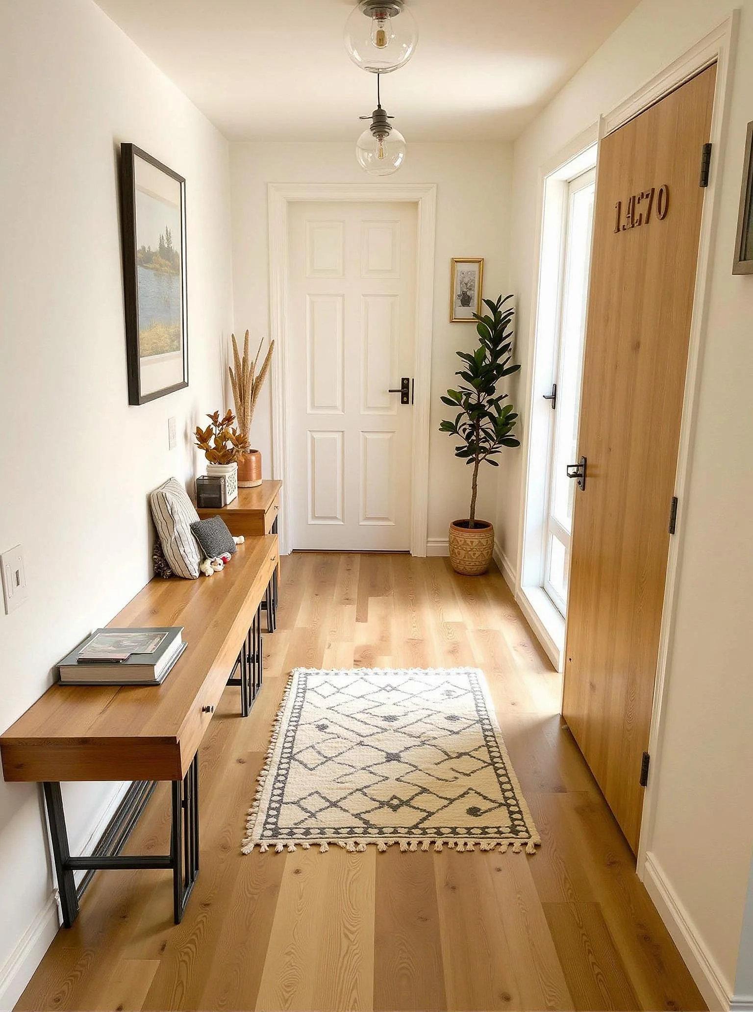 Bright Scandinavian living room with pale wood flooring and natural textures